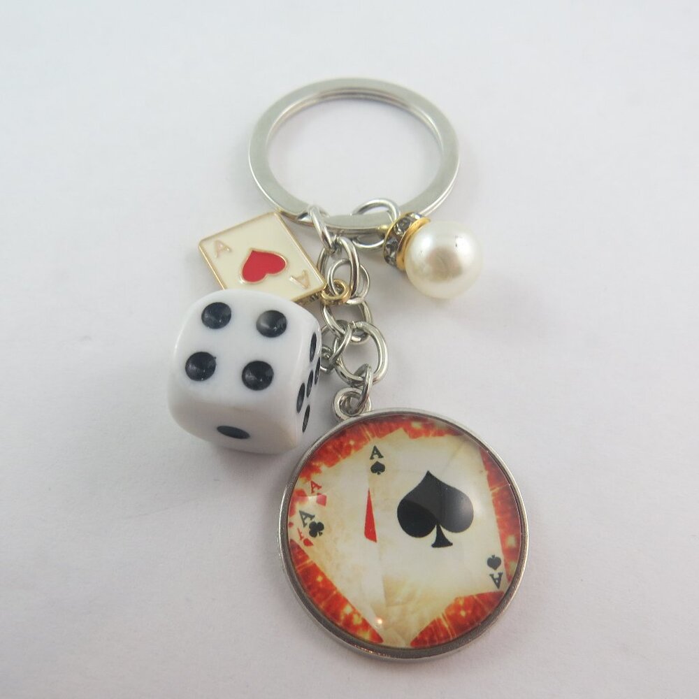 Poker Keychain Casino Key Ring Dice Charm Playing Card Keychain Gambling Gift